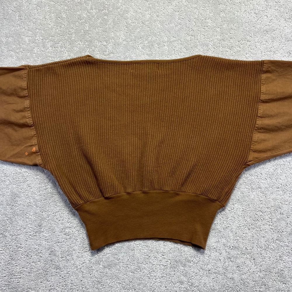 Vanessa Vintage Brown Ribbed Cotton Dolman Sleeve Cropped Sweater Womens Medium - Picture 8 of 14